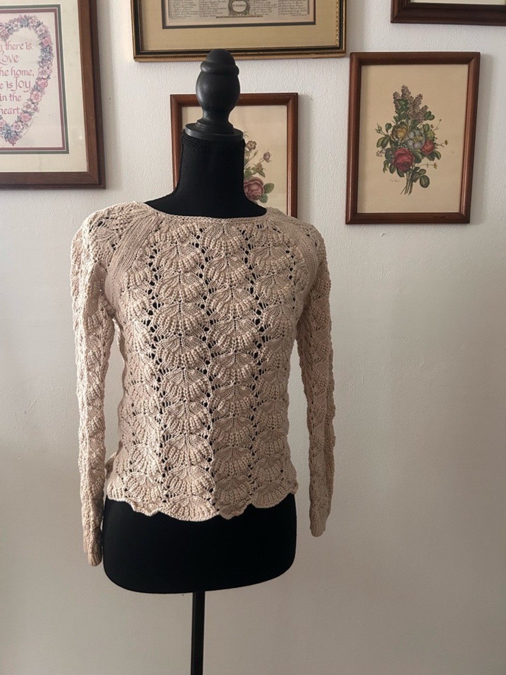 LOFT Cream Crochet Knit Top
